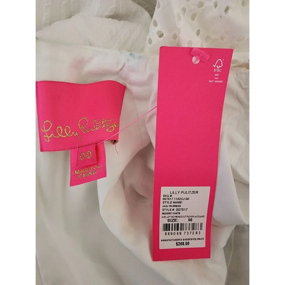 Lilly Pulitzer NWT White Dress Embroidered Eyelet Jazlyn 00 - Picture 6 of 7